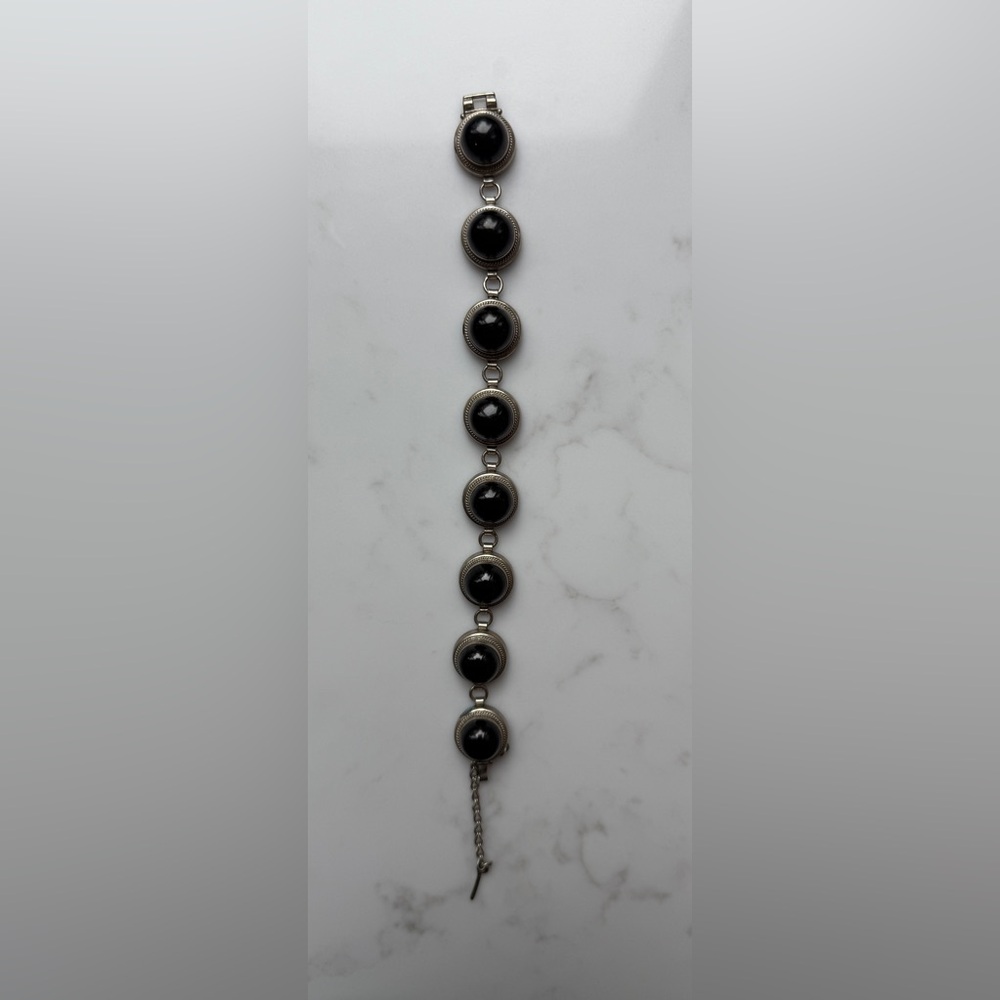 Elegant Black Onyx and Sterling Silver Bracelet